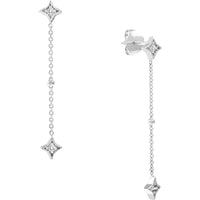 Olas d'Oro - 14K White Gold Diamond Star Bezels and Bead Drop Earrings - 0.12 Carat Total Diamond Weight