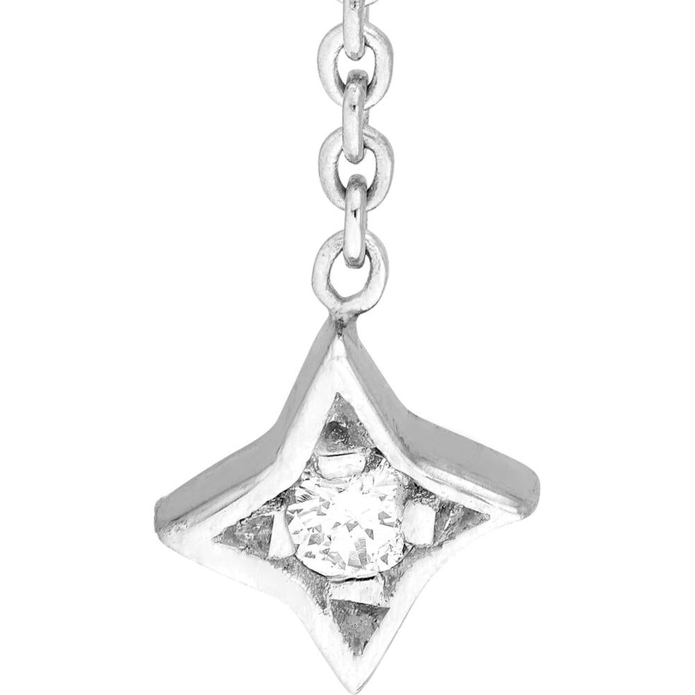 Olas d'Oro - 14K White Gold Diamond Star Bezels and Bead Drop Earrings - 0.12 Carat Total Diamond Weight