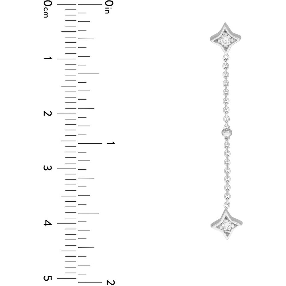 Olas d'Oro - 14K White Gold Diamond Star Bezels and Bead Drop Earrings - 0.12 Carat Total Diamond Weight