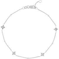Olas d'Oro - 14K White Gold Diamond Star Bezels and Beads Bracelet - 0.12 Carat Total Diamond Weight