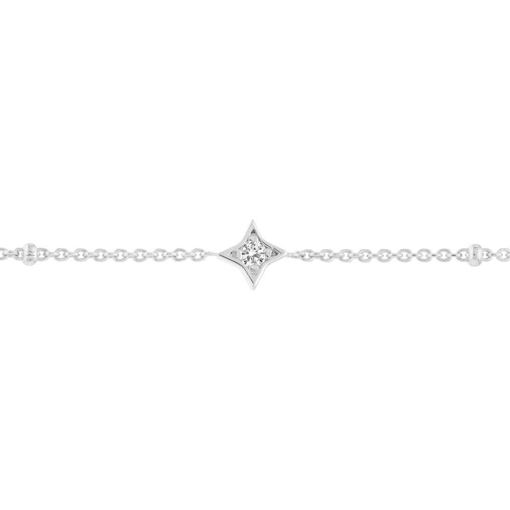 Olas d'Oro - 14K White Gold Diamond Star Bezels and Beads Bracelet - 0.12 Carat Total Diamond Weight