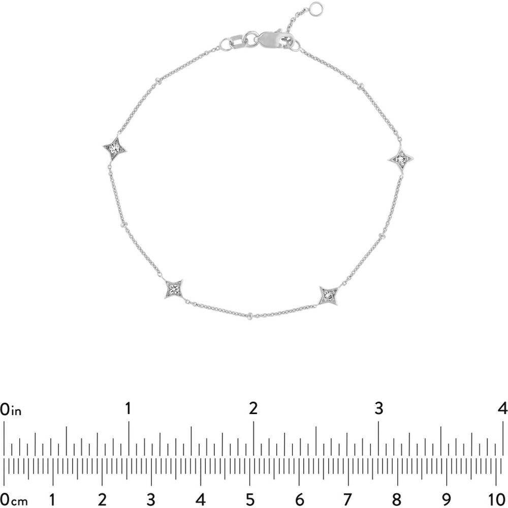 Olas d'Oro - 14K White Gold Diamond Star Bezels and Beads Bracelet - 0.12 Carat Total Diamond Weight