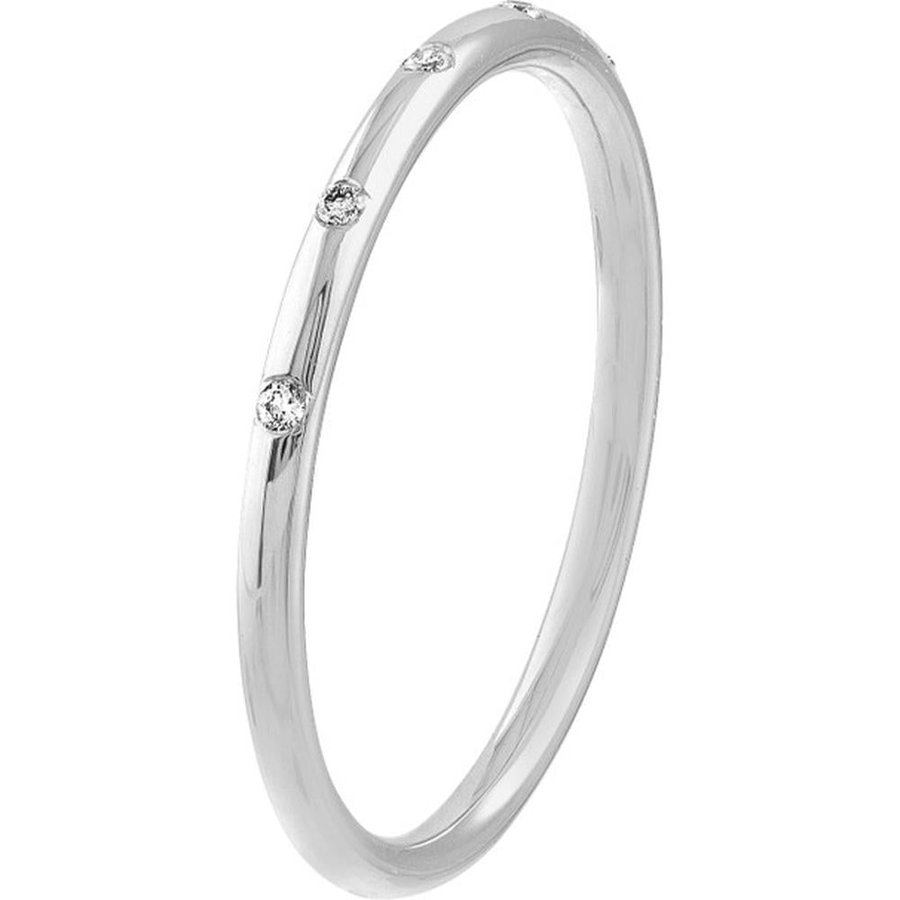 Olas d'Oro - 14K White Gold Diamond Stations Thin Band Ring - 0.03 Carat Total Diamond Weight