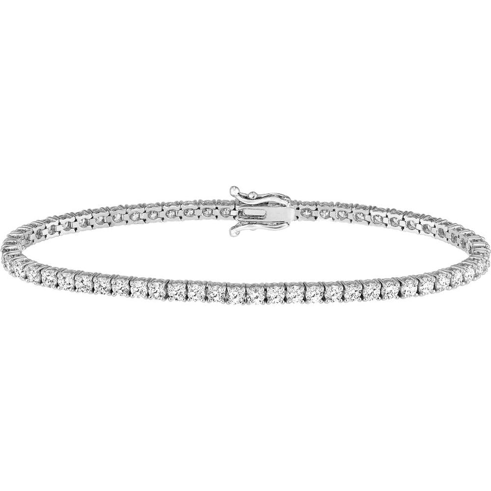 Olas d'Oro - 14K White Gold Diamond Tennis Bracelet with Box Clasp 4-7/8 Total Carat Weight