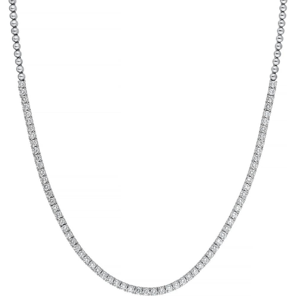 Olas d'Oro - 14K White Gold Diamond Tennis Necklace with Halfway Design - 7.00 Carat Total Diamond Weight