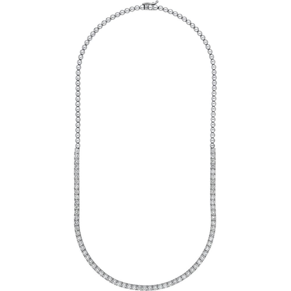 Olas d'Oro - 14K White Gold Diamond Tennis Necklace with Halfway Design - 7.00 Carat Total Diamond Weight