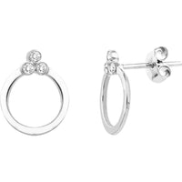 Olas d'Oro - 14K White Gold Diamond Trinity Door Knocker Stud Earrings - 0.08 Carat Total Diamond Weight