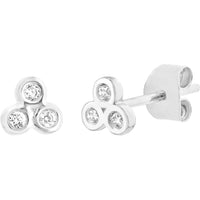 Olas d'Oro - 14K White Gold Diamond Trinity Stud Earrings - 1/15 Carat Total Diamond Weight