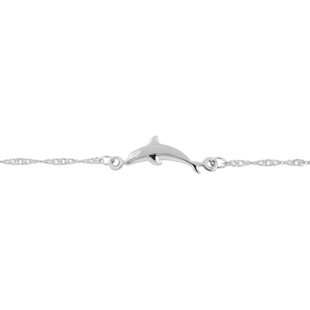 Olas d'Oro - 14K White Gold Dolphin Trio Adjustable Anklet with Singapore Twist Chain