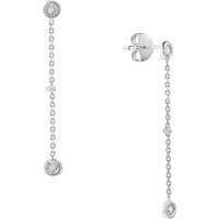 Olas d'Oro - 14K White Gold Drop Earrings with Diamond Bezels and Bead Stations - 0.12 Carat Total Diamond Weight