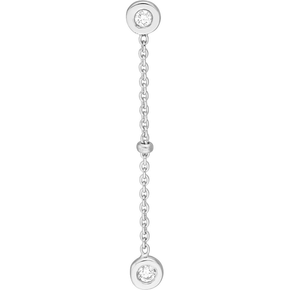 Olas d'Oro - 14K White Gold Drop Earrings with Diamond Bezels and Bead Stations - 0.12 Carat Total Diamond Weight
