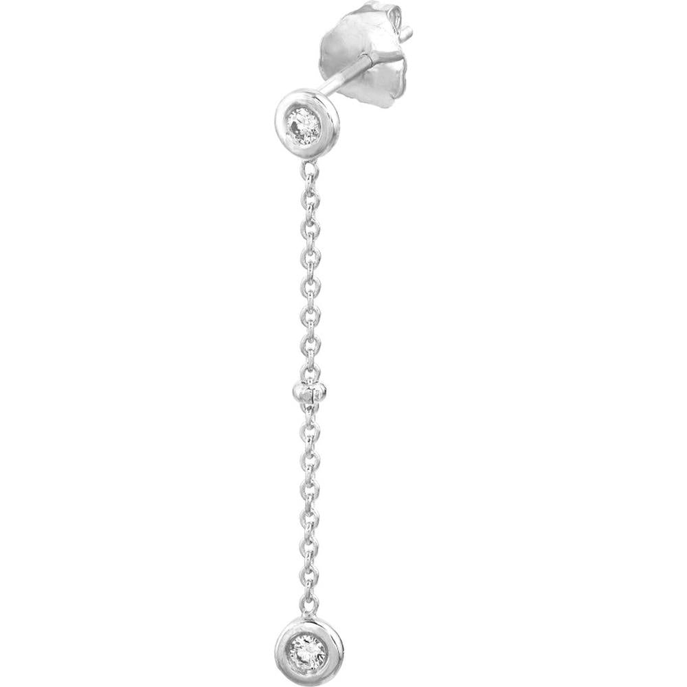 Olas d'Oro - 14K White Gold Drop Earrings with Diamond Bezels and Bead Stations - 0.12 Carat Total Diamond Weight