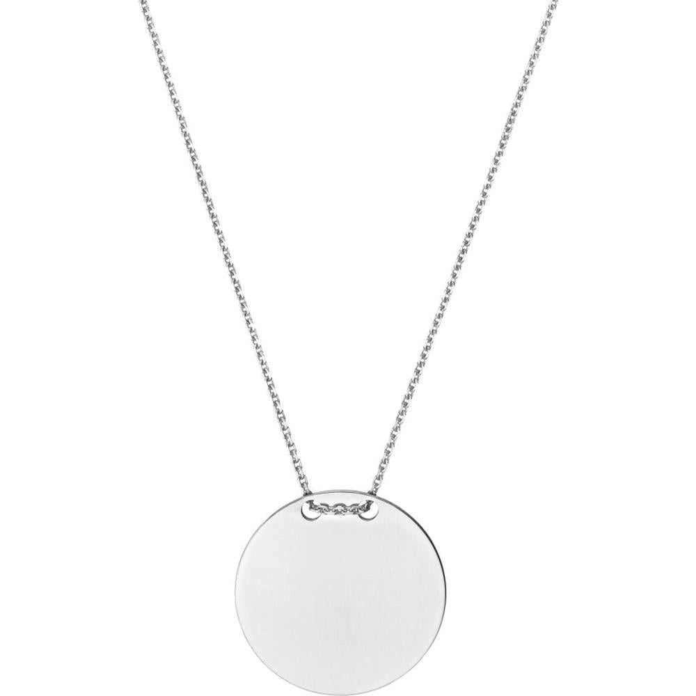Olas d'Oro - 14K White Gold Engravable Circle Plate Adjustable Necklace