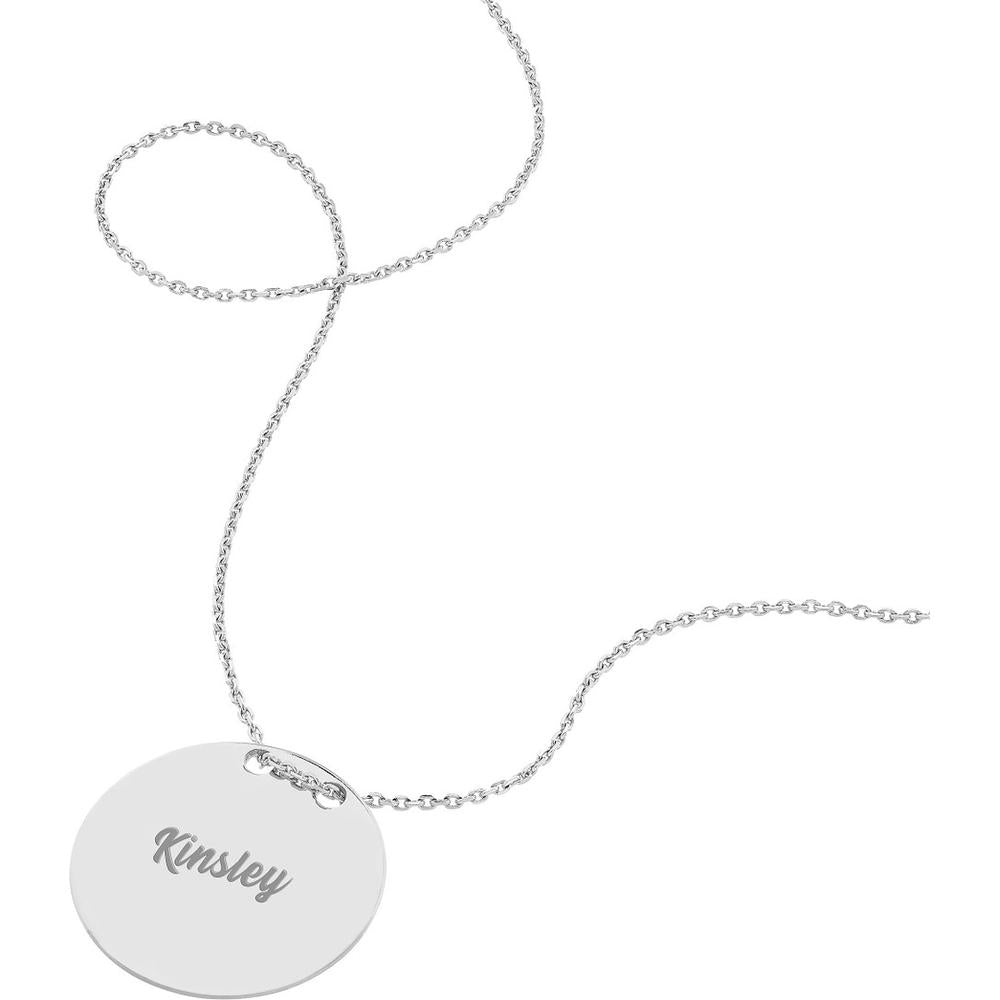 Olas d'Oro - 14K White Gold Engravable Circle Plate Adjustable Necklace