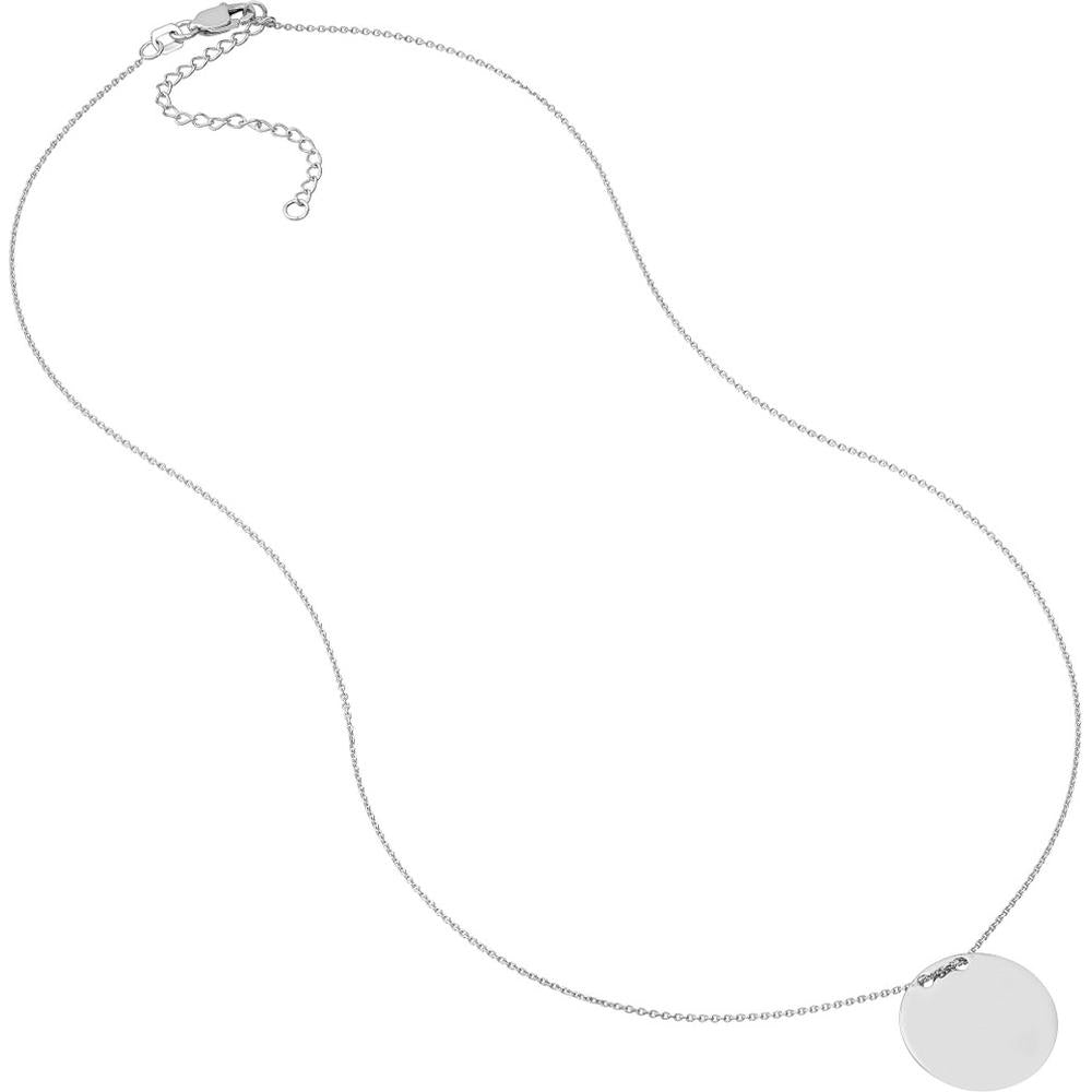Olas d'Oro - 14K White Gold Engravable Circle Plate Adjustable Necklace