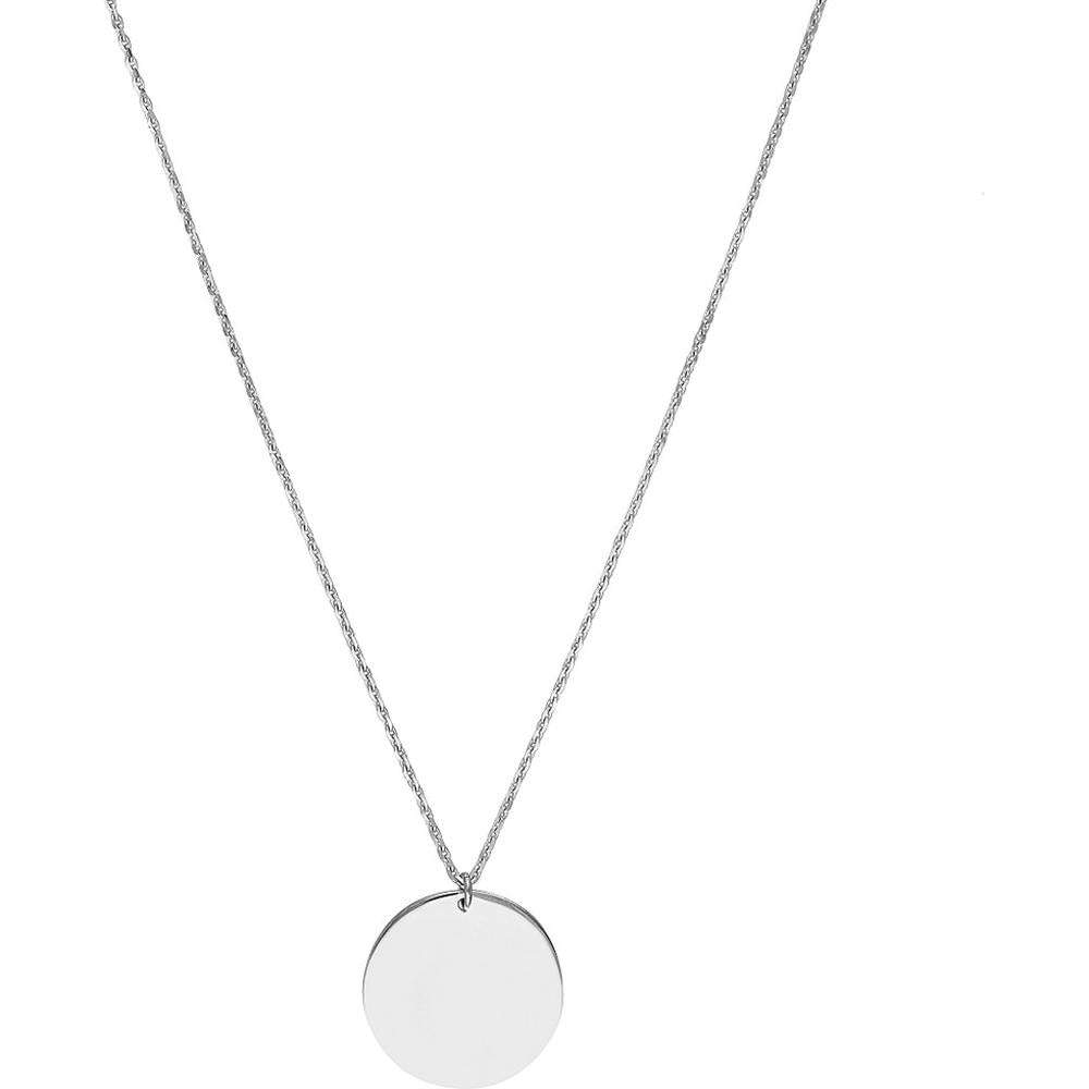 Olas d'Oro - 14K White Gold Engravable Disc Pendant Necklace - Adjustable 16-18 inches