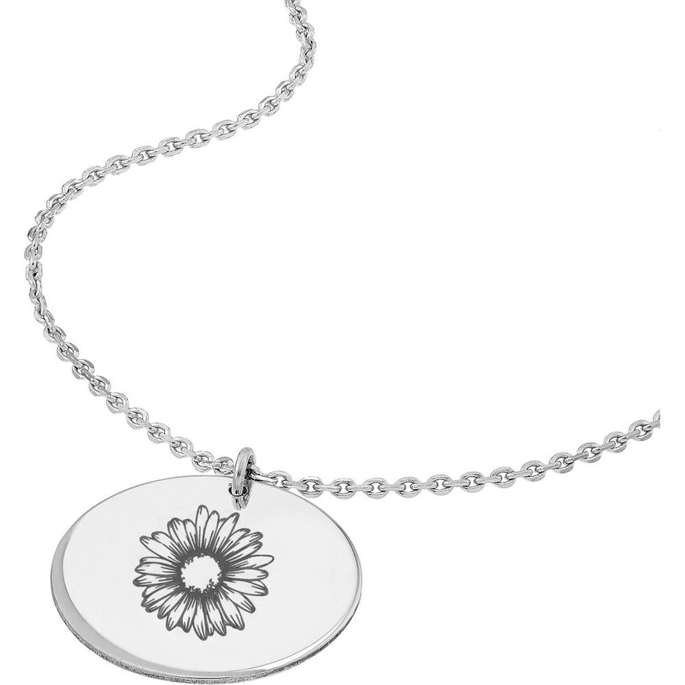 Olas d'Oro - 14K White Gold Engravable Disc Pendant Necklace - Adjustable 16-18 inches