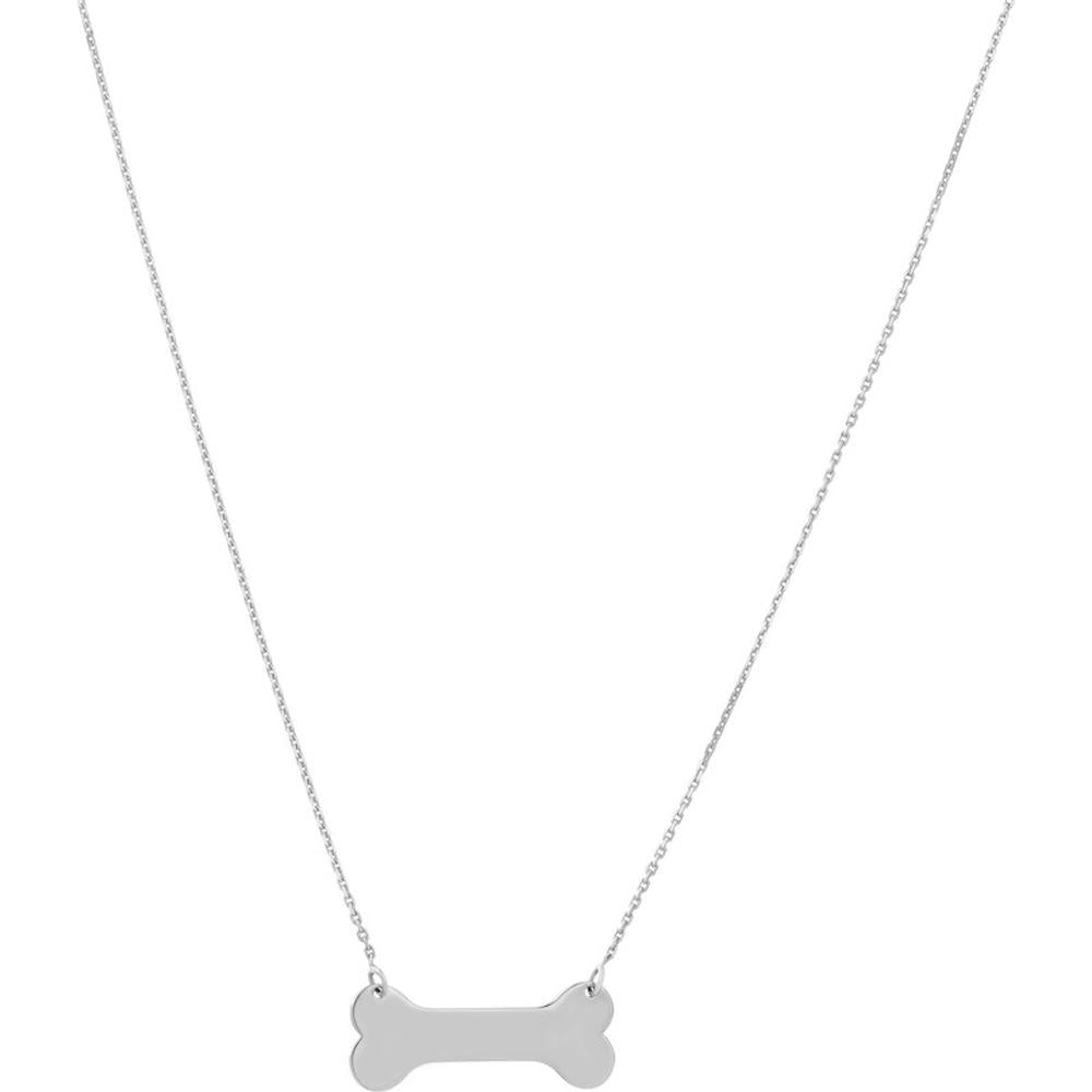 Olas d'Oro - 14K White Gold Engravable Dog Bone Pendant Necklace - Adjustable 16-18" Chain