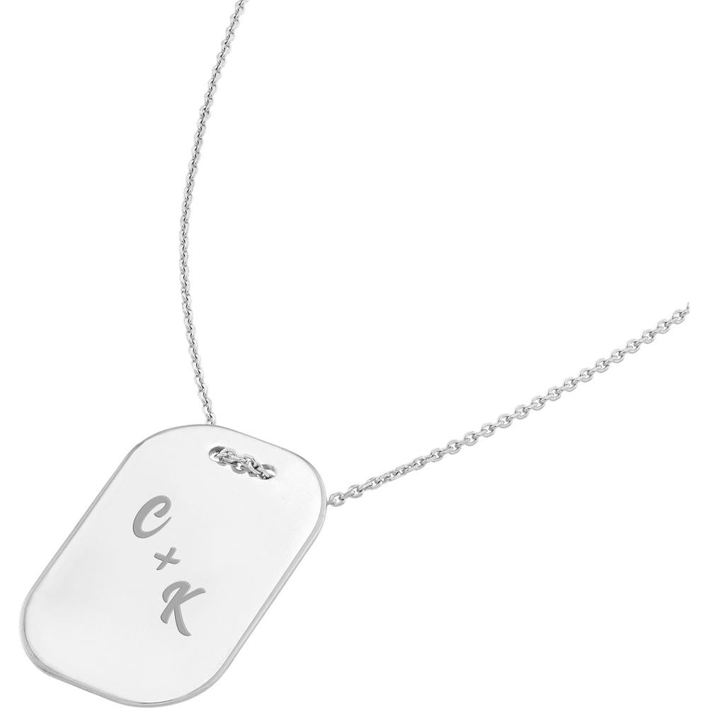 Olas d'Oro - 14K White Gold Engravable Dog Tag Adjustable Necklace - 3.62 Grams