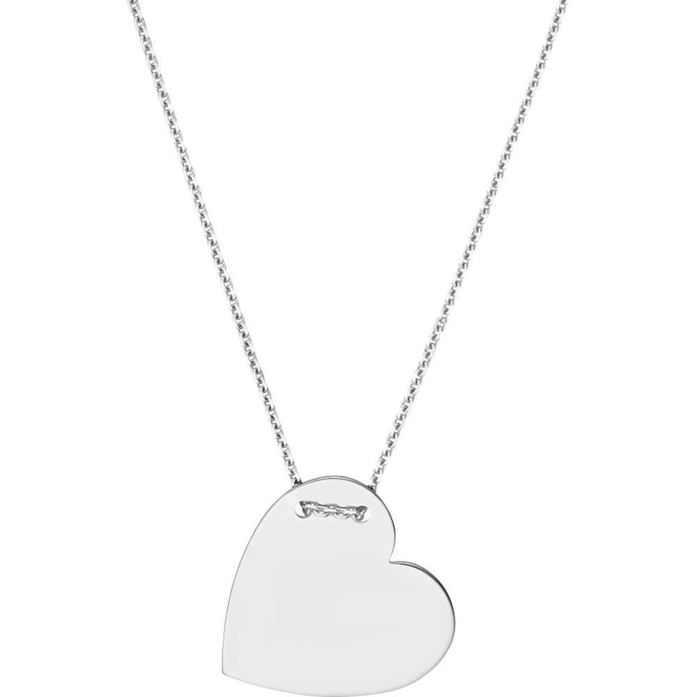 Olas d'Oro - 14K White Gold Engravable Heart Plate Adjustable Necklace - 3.50 Grams