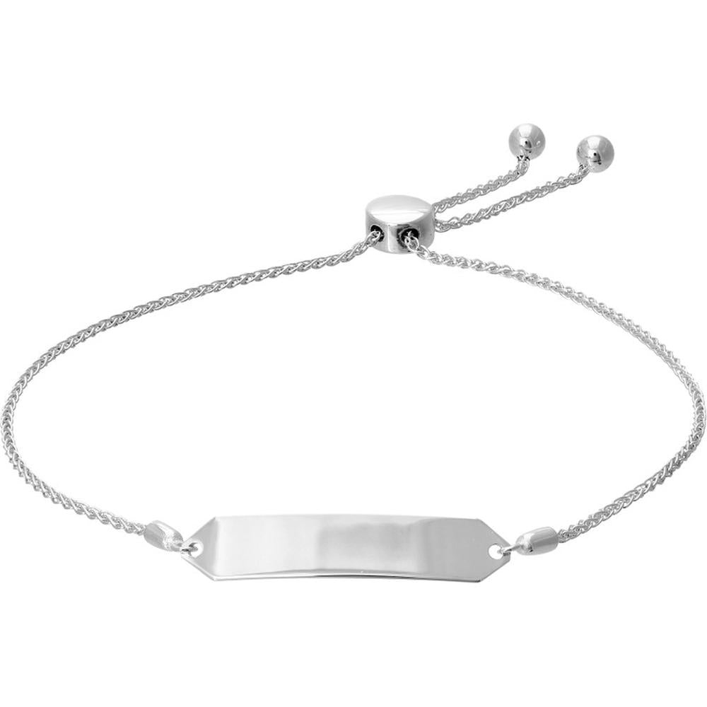 Olas d'Oro - 14K White Gold Engravable Hexagon ID Bar Bolo Bracelet