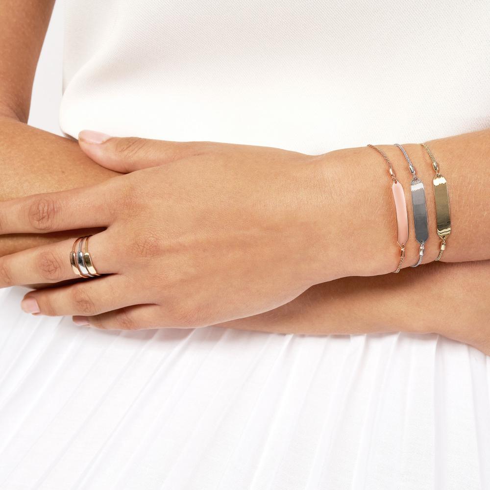 Olas d'Oro - 14K White Gold Engravable Hexagon ID Bar Bolo Bracelet