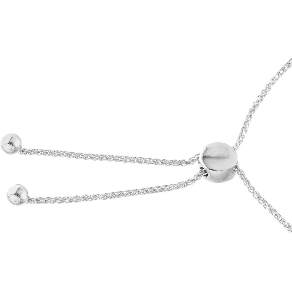 Olas d'Oro - 14K White Gold Engravable Initial ID Bar Bolo Bracelet with Adjustable Closure - 3.92 Grams Weight