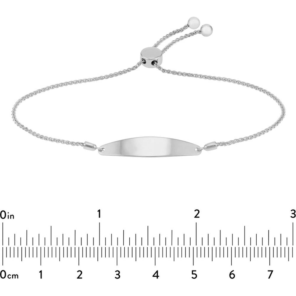 Olas d'Oro - 14K White Gold Engravable Initial ID Bar Bolo Bracelet with Adjustable Closure - 3.92 Grams Weight