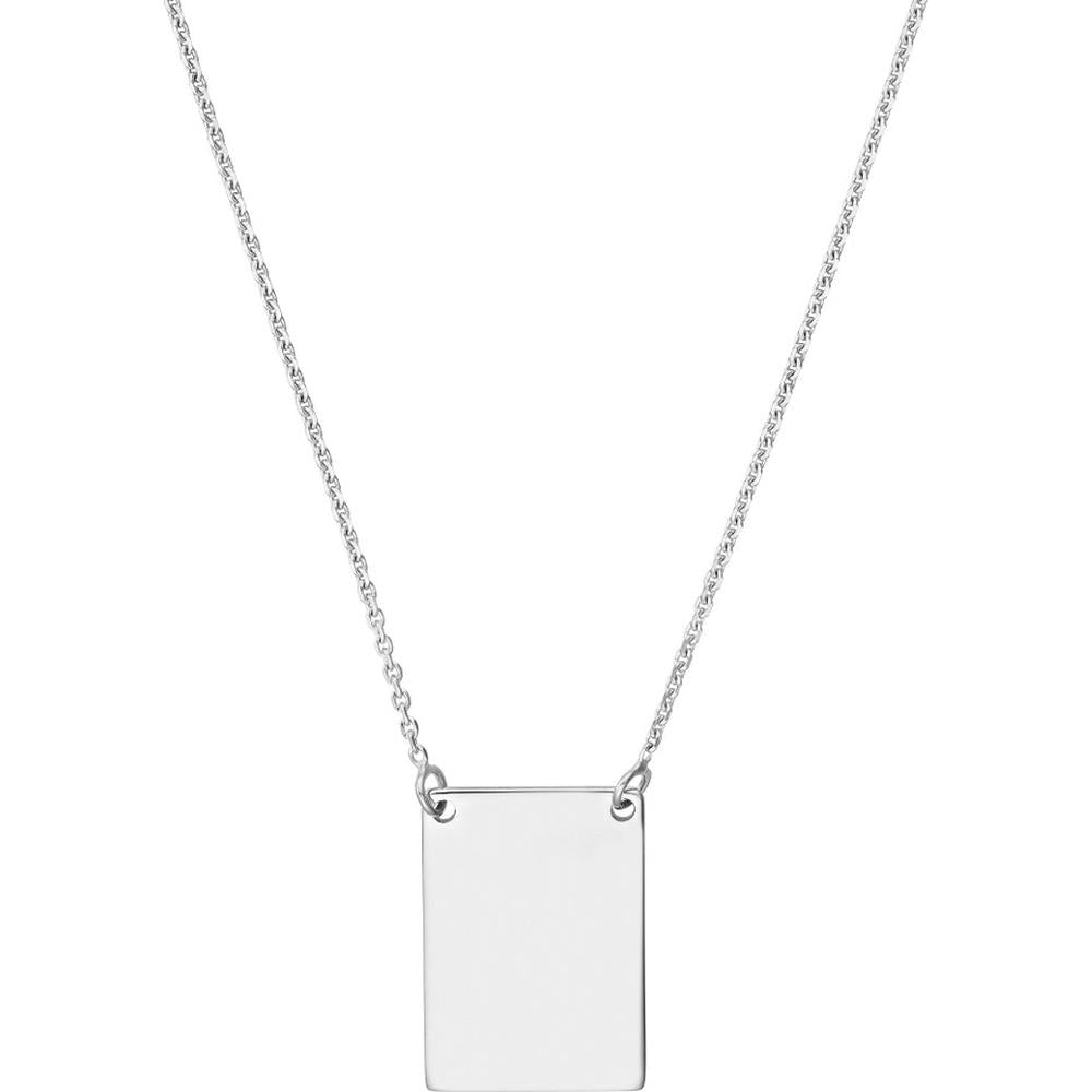 Olas d'Oro - 14K White Gold Engravable Rectangle Plate Adjustable Necklace - 2.60 Grams Total Weight