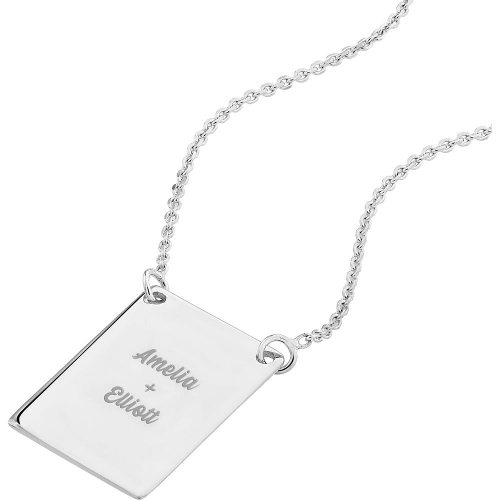Olas d'Oro - 14K White Gold Engravable Rectangle Plate Adjustable Necklace - 2.60 Grams Total Weight