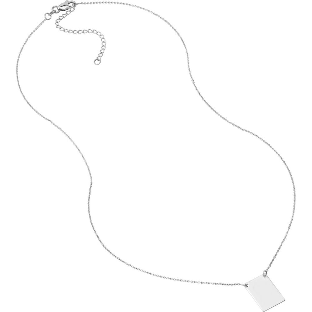 Olas d'Oro - 14K White Gold Engravable Rectangle Plate Adjustable Necklace - 2.60 Grams Total Weight