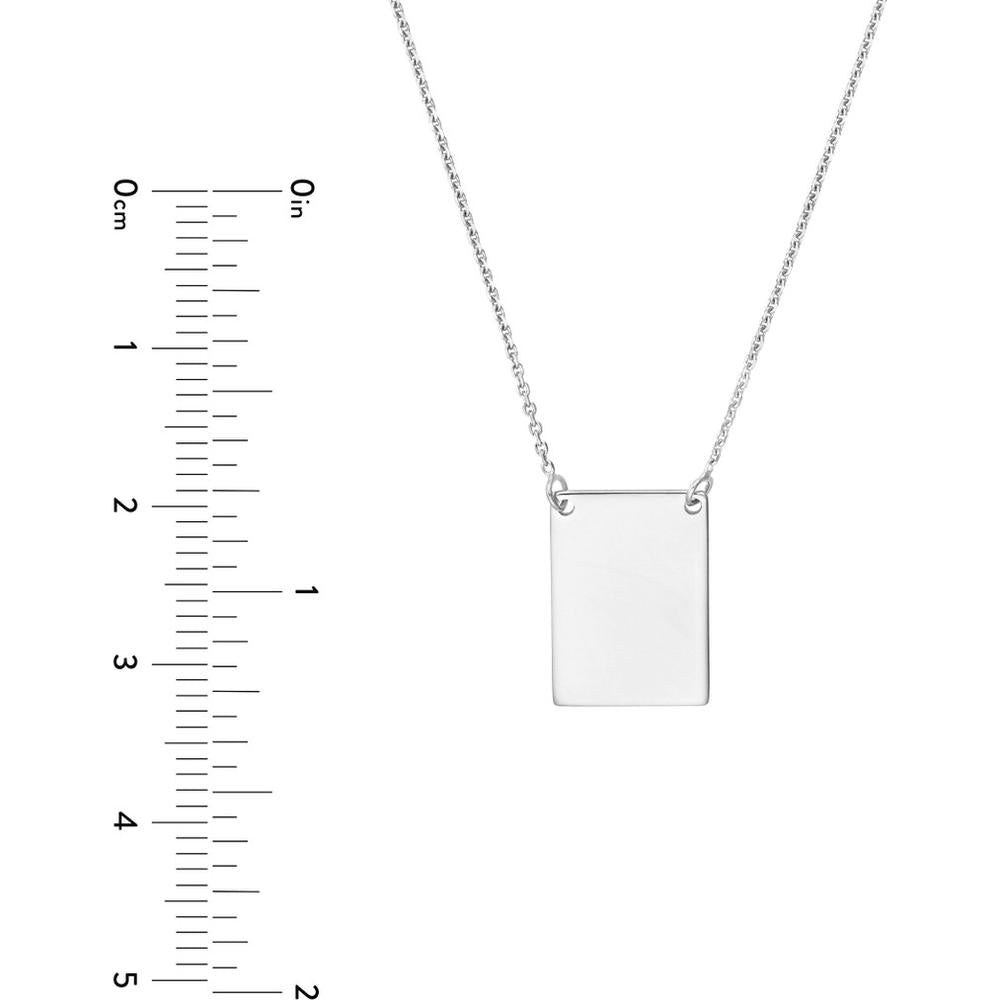 Olas d'Oro - 14K White Gold Engravable Rectangle Plate Adjustable Necklace - 2.60 Grams Total Weight