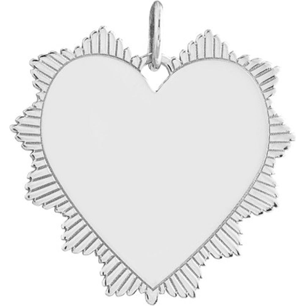 Olas d'Oro - 14K White Gold Engravable Spike Heart Pendant - 18.5 x 20mm