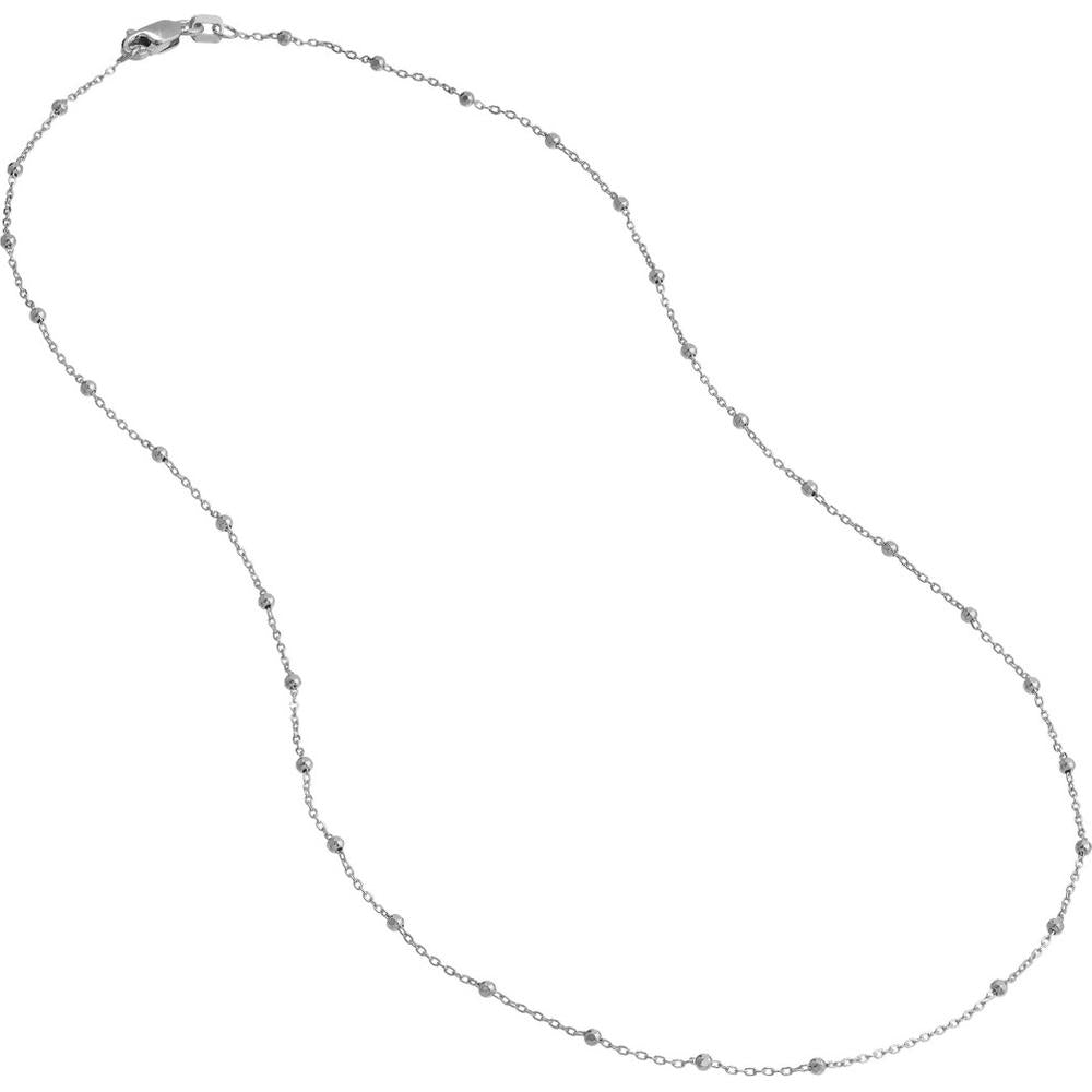Olas d'Oro - 14K White Gold Faceted Bead Saturn Chain Necklace - 24" - 2.32 Grams