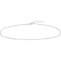 Olas d'Oro - 14K White Gold Flat Diamond-Cut Stations Adjustable Anklet - 9-10 Inch Length