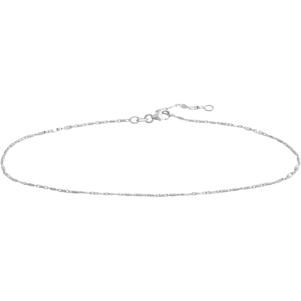 Olas d'Oro - 14K White Gold Flat Diamond-Cut Stations Adjustable Anklet - 9-10 Inch Length