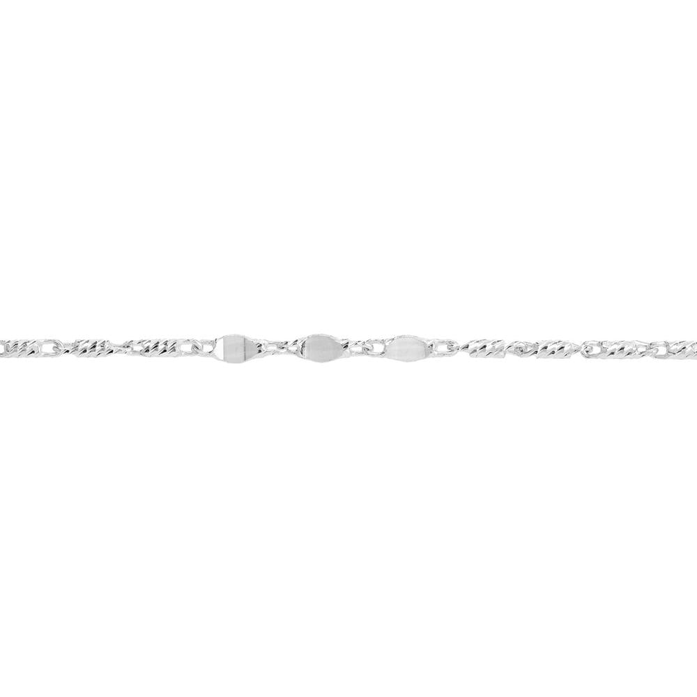 Olas d'Oro - 14K White Gold Flat Diamond-Cut Stations Adjustable Anklet - 9-10 Inch Length