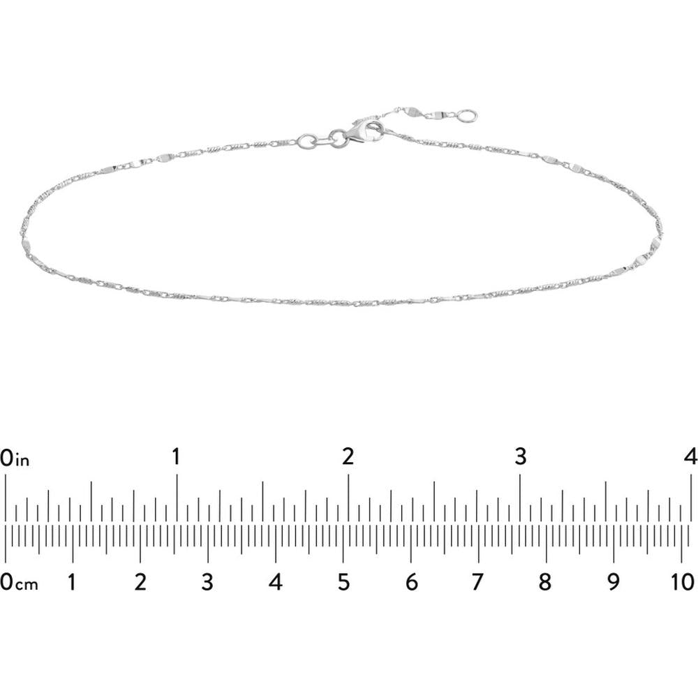 Olas d'Oro - 14K White Gold Flat Diamond-Cut Stations Adjustable Anklet - 9-10 Inch Length