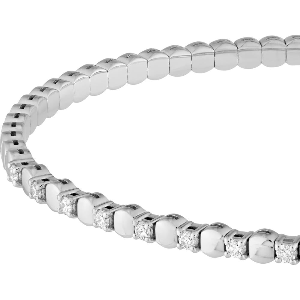 Olas d'Oro - 14K White Gold Flexi Bracelet with Alternating Round Diamonds - 1/3 Total Carat Weight