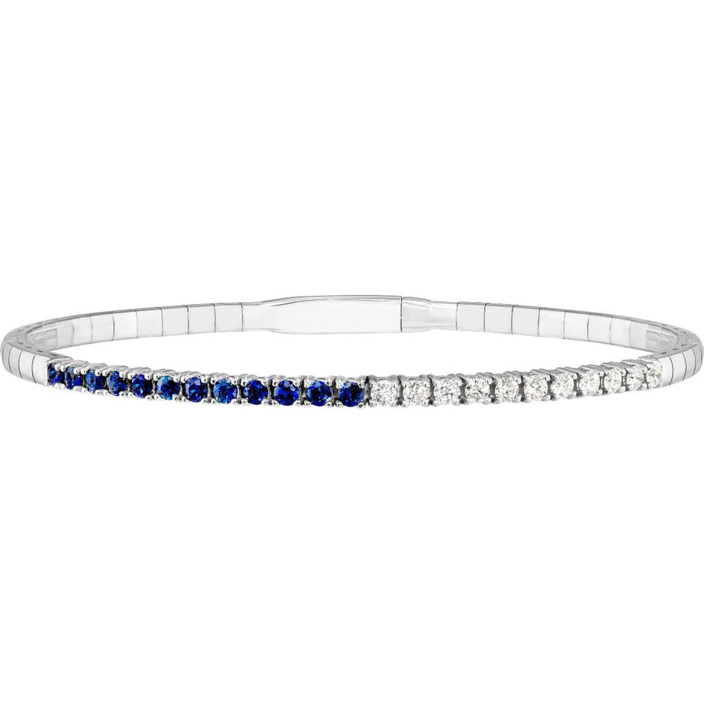 Olas d'Oro - 14K White Gold Flexi Tennis Bracelet with Alternating 2.2mm Sapphire and 0.47 Carat Diamond Accents