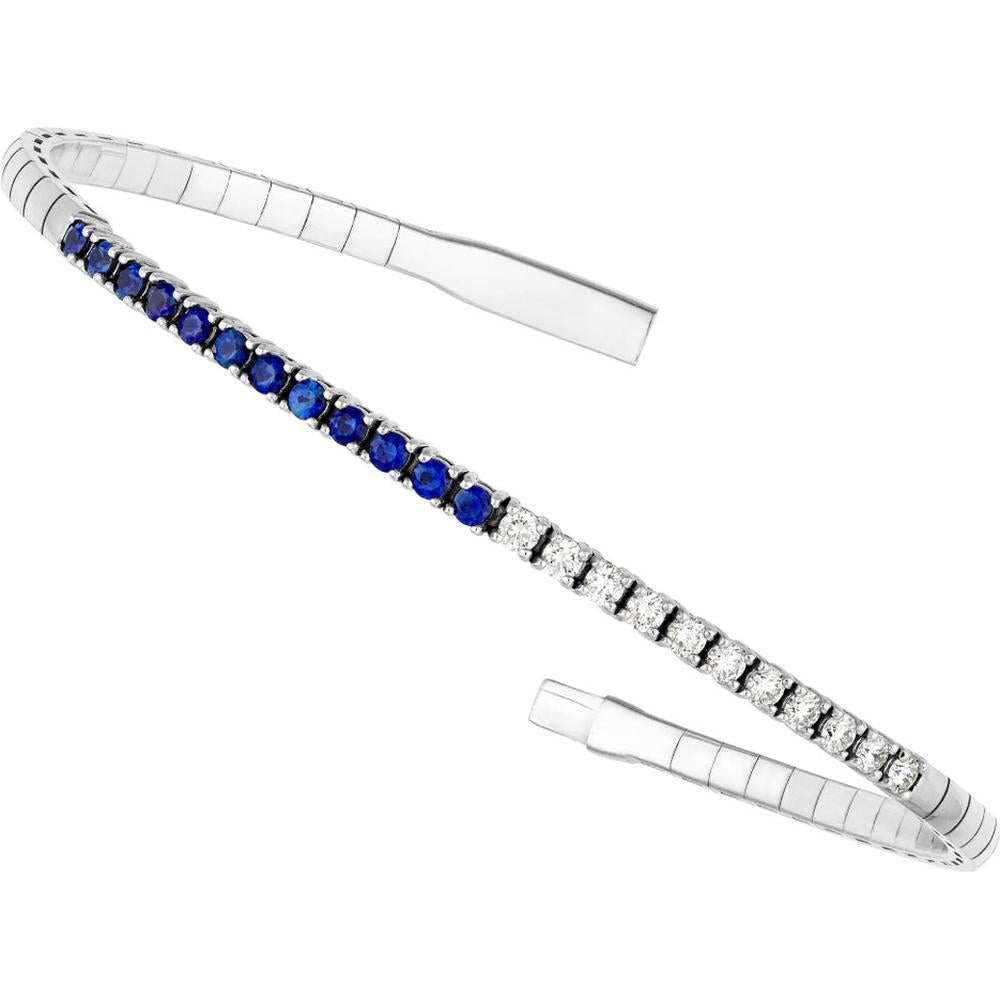 Olas d'Oro - 14K White Gold Flexi Tennis Bracelet with Alternating 2.2mm Sapphire and 0.47 Carat Diamond Accents