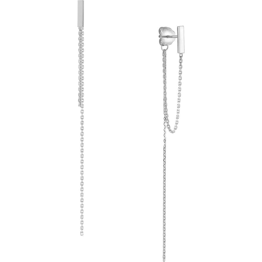 Olas d'Oro - 14K White Gold Front to Back Staple Bar Drop Chain Earrings