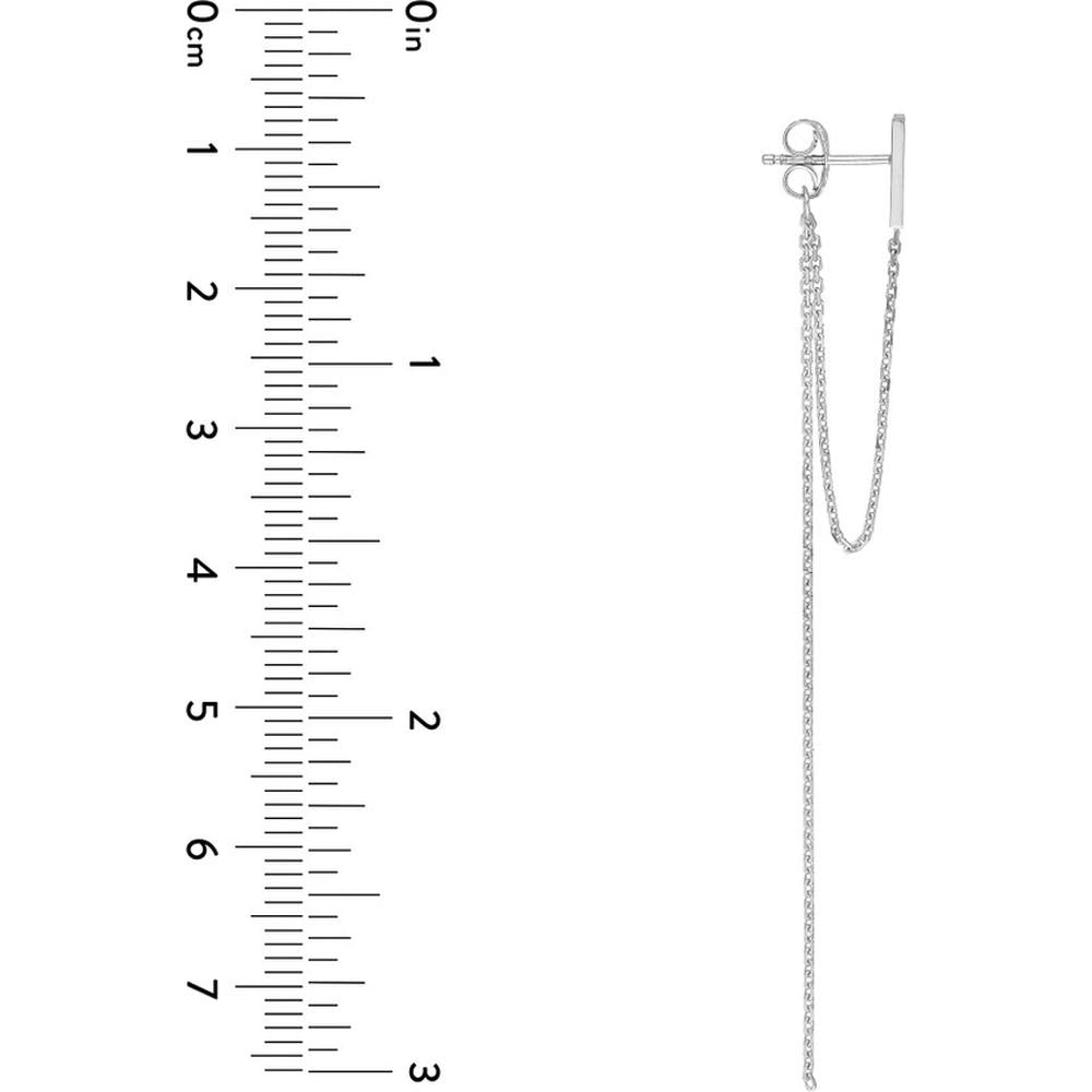 Olas d'Oro - 14K White Gold Front to Back Staple Bar Drop Chain Earrings