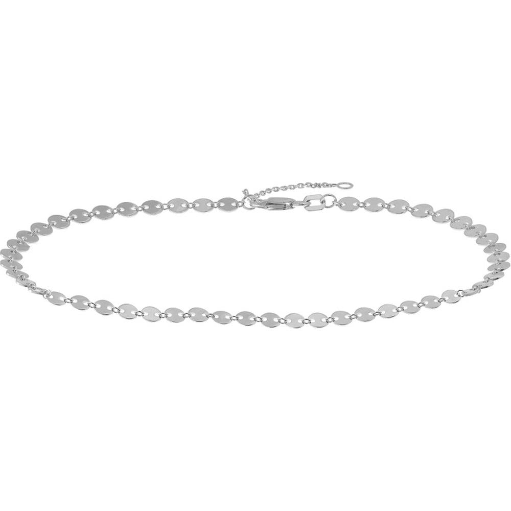 Olas d'Oro - 14K White Gold Full Disk Adjustable Anklet - 4mm Discs, Lobster Clasp, 4.01g Weight