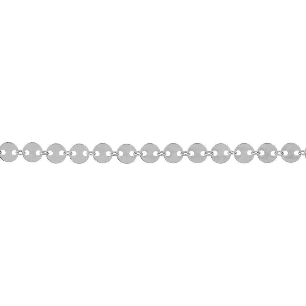 Olas d'Oro - 14K White Gold Full Disk Adjustable Anklet - 4mm Discs, Lobster Clasp, 4.01g Weight