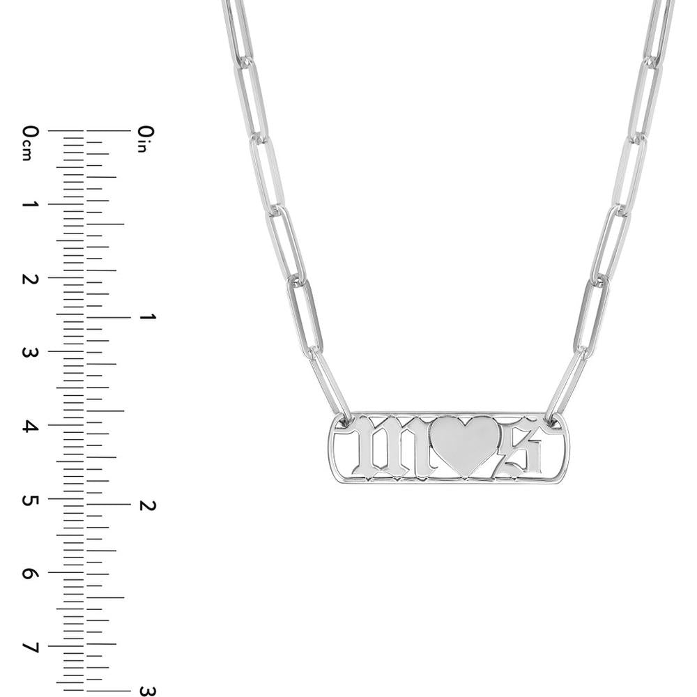 Olas d'Oro - 14K White Gold Gothic Initial Heart Paper Clip Necklace