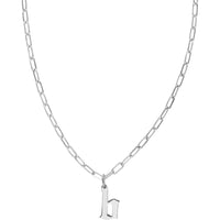 Olas d'Oro - 14K White Gold Gothic Initial Paper Clip Necklace - Adjustable 16-18 Inches