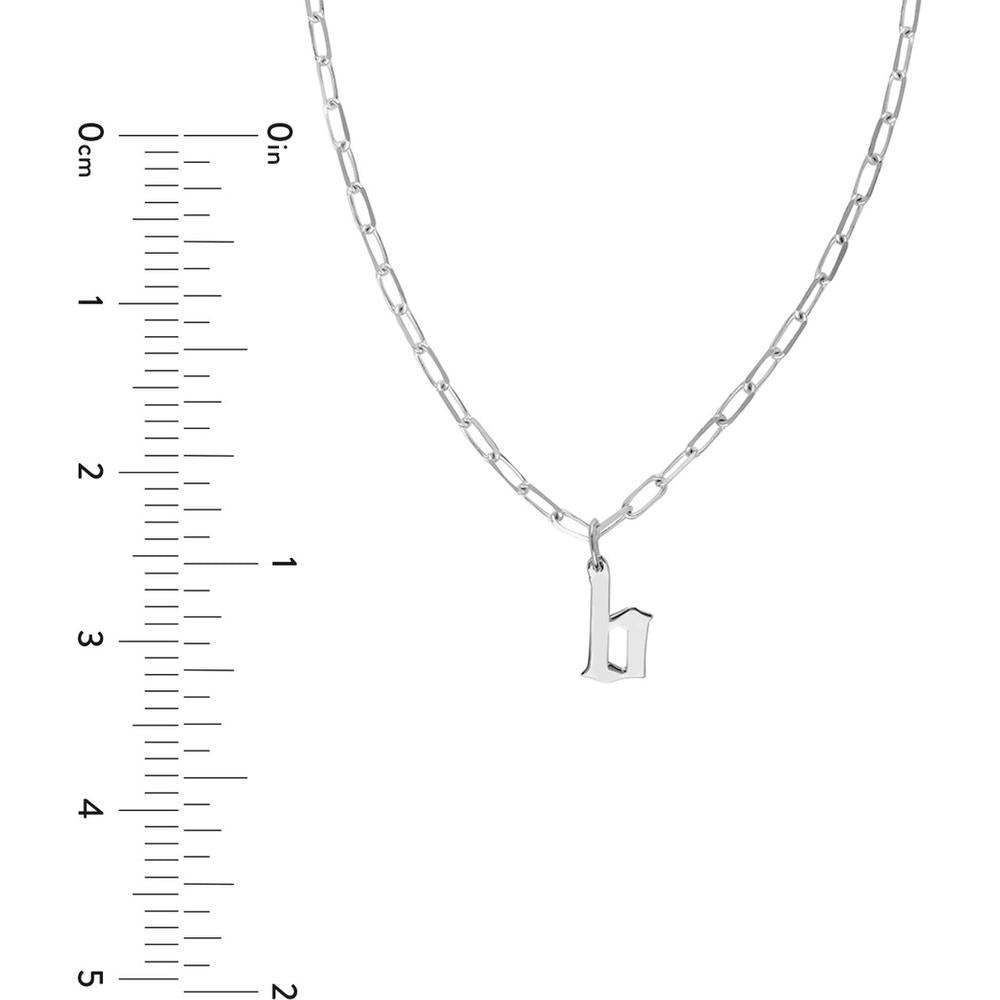 Olas d'Oro - 14K White Gold Gothic Initial Paper Clip Necklace - Adjustable 16-18 Inches