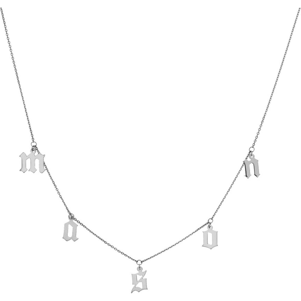 Olas d'Oro - 14K White Gold Gothic Initials Dangle Station Necklace - Customizable Design with 7mm High Letters