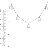 Olas d'Oro - 14K White Gold Gothic Initials Dangle Station Necklace - Customizable Design with 7mm High Letters